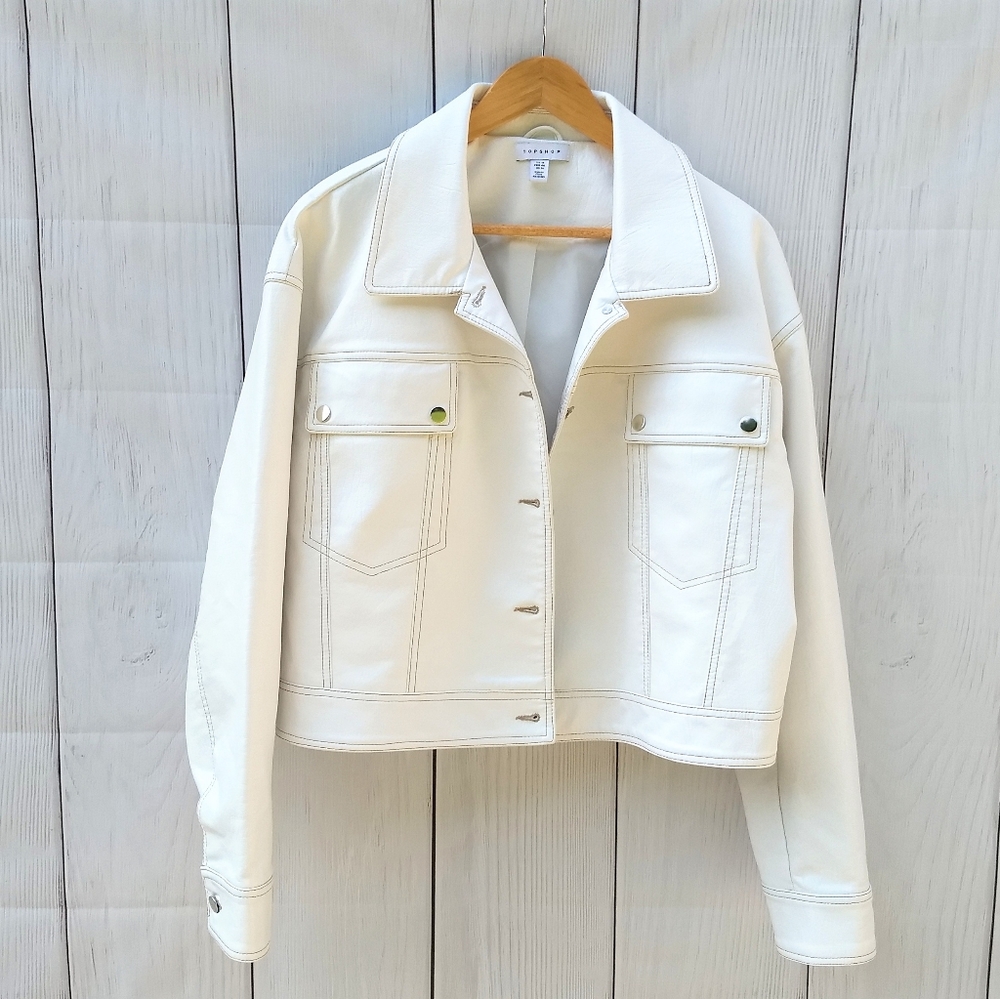 TopShop white faux leather Moto jacket